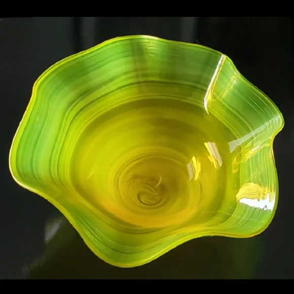 Huge Blenko 17" Handmade Yellow & Blue Art Glass Bowl - Picture 9 of 13